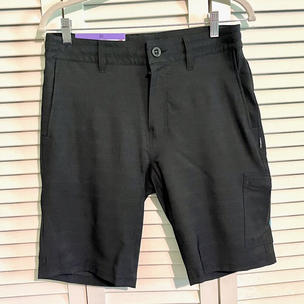 Mens Shorts * New * O'Neill Hybrid * Sz 30 * Black Pinstripe * Quick Dry